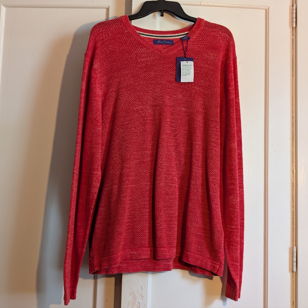 Alan Flusser Men's Red Knit Sweater, M, Waffle Weave Front, 100% Cotton, NWT